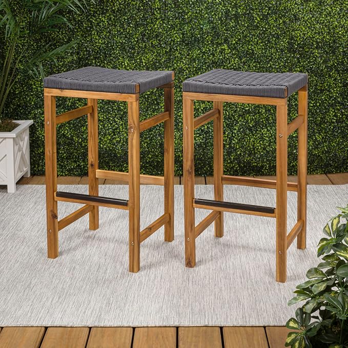 JONATHAN Y BSL1201B-SET2 Armand 30" Modern Coastal Backless Acacia Wood Outdoor - Image 2