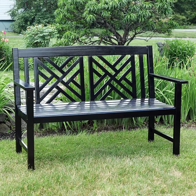 Achla Designs Fretwork Garden Bench, 4 ft Black - Image 2