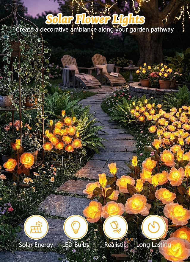Brightown Outdoor Solar Flower Lights, 4 Pack Solar Garden Light - Image 6