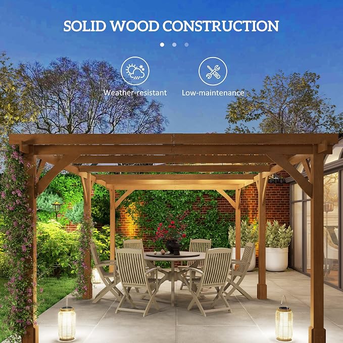 Outsunny 20' x 10' Outdoor Pergola, Wood Gazebo Grape Trellis - Image 3