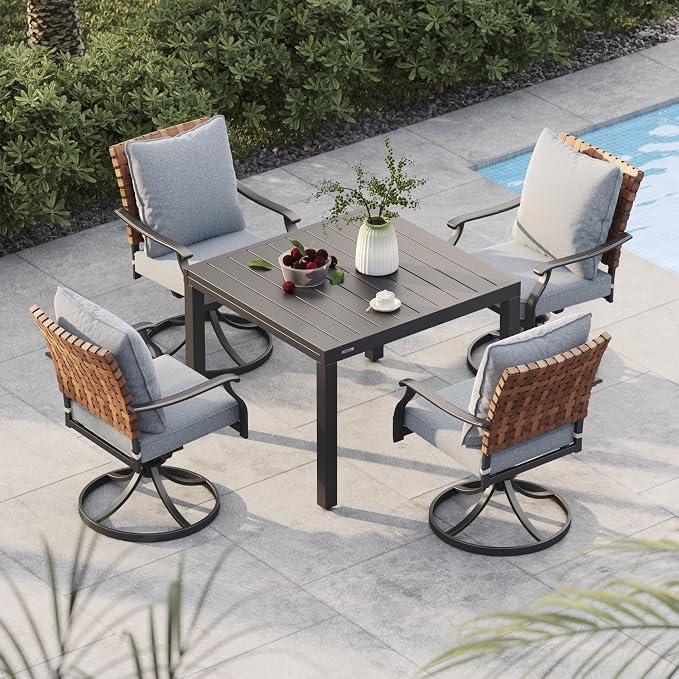 Grand patio 5-Piece Outdoor Dining Set, 4 Leather-Look Wicker Swivel Patio by GrandPatio