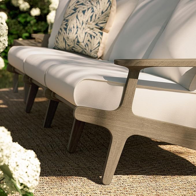 Modway Saratoga Teak Outdoor Patio Sofa in Weathered Gray White – 3 Seater Couch - Image 4