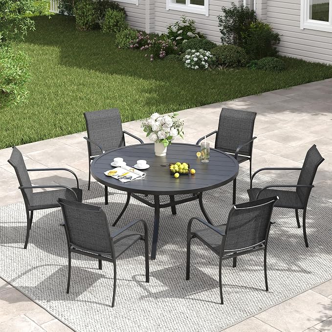 VICLLAX Patio Dining Set for 6, 7 Pieces Outdoor Furniture Set- 47" Round Patio by HOME