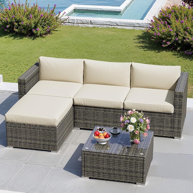 Green4ever 5-Piece Outdoor Patio Furniture Set, All-Weather Wicker Rattan by Green4ever