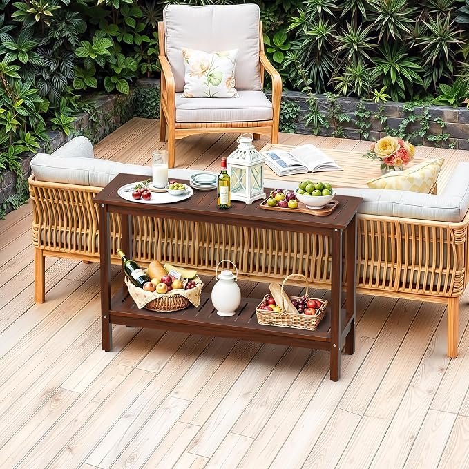 SUPER DEAL All-Weather Patio Bar Table Entry Console Table, 2-Shelf 48 inch - Image 7