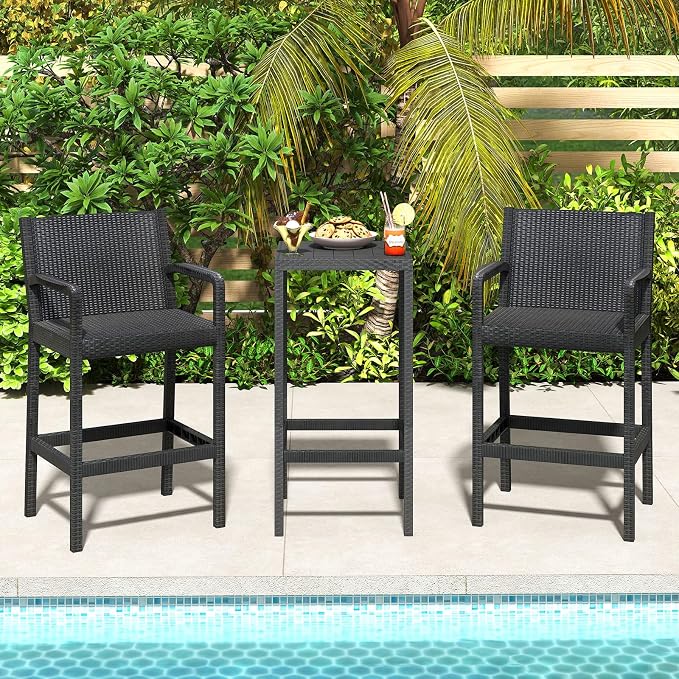 Tangkula 3 Pieces Patio Bar Set, Oudoor Curved Heavy Duty Bar Chairs and Square - Image 3