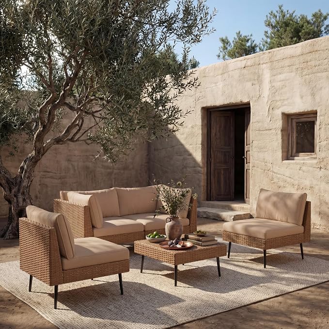 ENSTVER 5-Piece Dual-Strand Wicker Outdoor Sectional, Premium Outdoor Sofa by ENSTVER