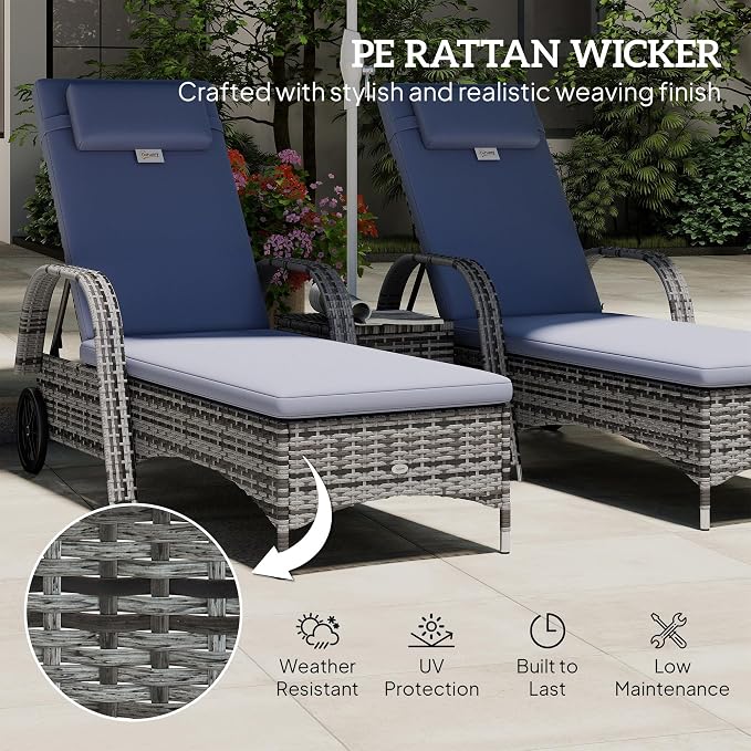 Outsunny Wicker Outdoor Chaise Lounge Chair Set of 3 - Image 5