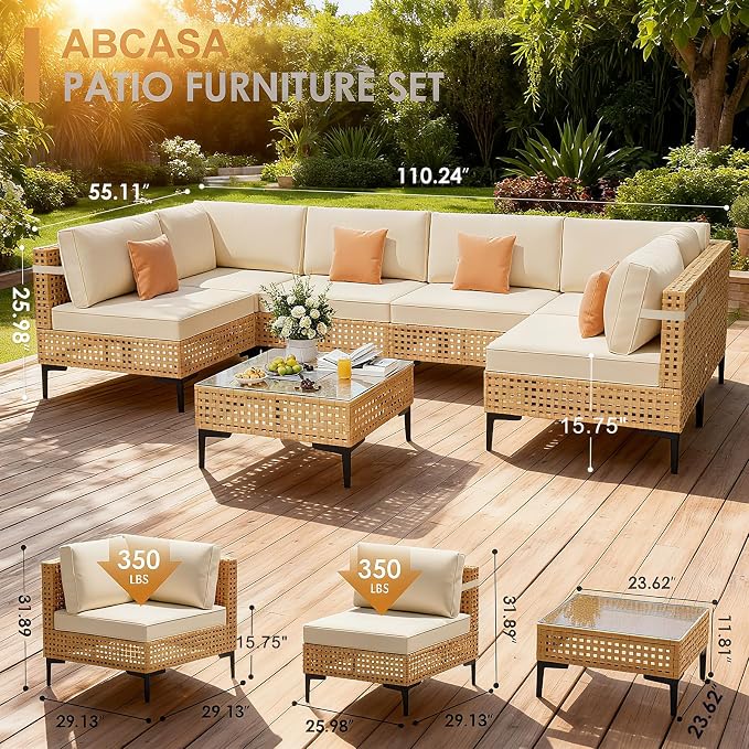 ABCASA Patio Furniture Set, Boho Patio Conversation Set Sectional Sofa - Image 2