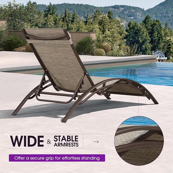 PURPLE LEAF Outdoor Chaise Lounge Chair Set of 3 Patio Pool Lounger Bronze - Image 7