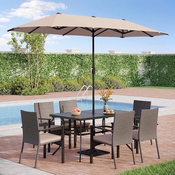 PHI VILLA 6-Person Outdoor Metal Steel Slat Dining Rectangle Table - Image 4