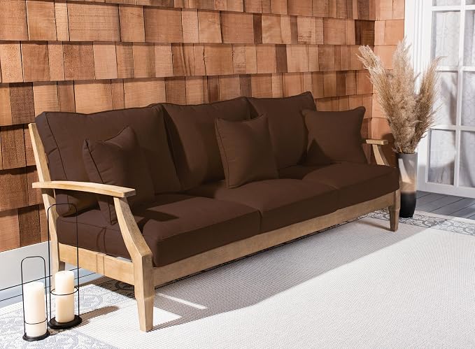 SAFAVIEH Couture Outdoor Collection Martinique Natural/Dark Brown Cushion Solid - Image 10