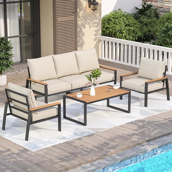 Patio Furniture Set, 4 Pieces Outdoor Furniture Patio Conversation Set by COMLAXFIELD