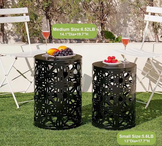 HFHOME Set of 3 Metal Outdoor Side Table, Nesting Round Coffee Table - Image 4