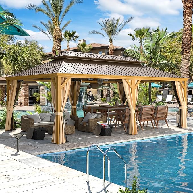 EROMMY 14'x22' Hardtop Gazebo, Galvanized Steel Double Roof - Image 7