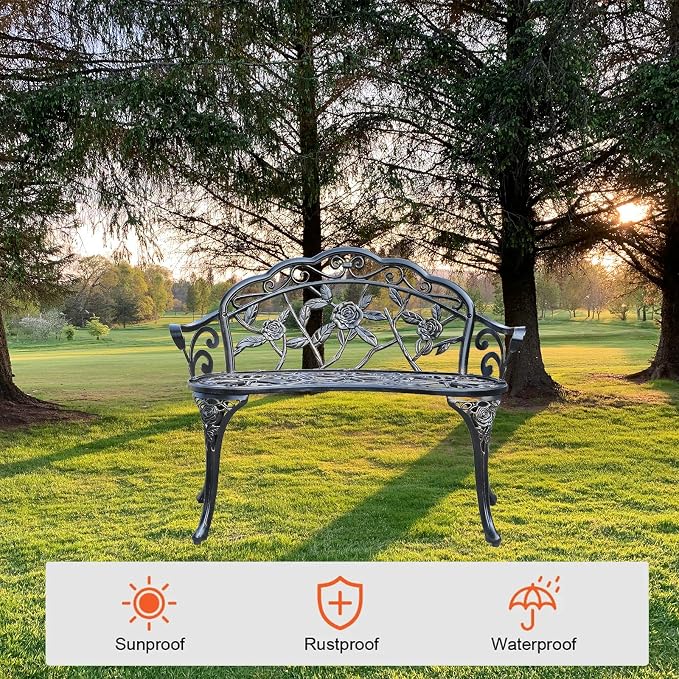 Cast Aluminium Outdoor Bench, Rose Garden Bench - Image 4