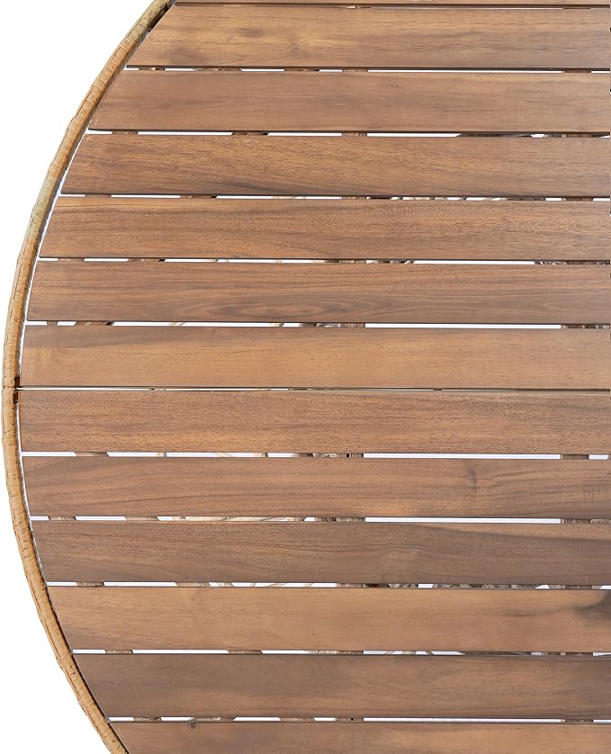 Merax 47.24" Round Outdoor Dining Table, Acacia Wood Top & Wicker Base - Image 7