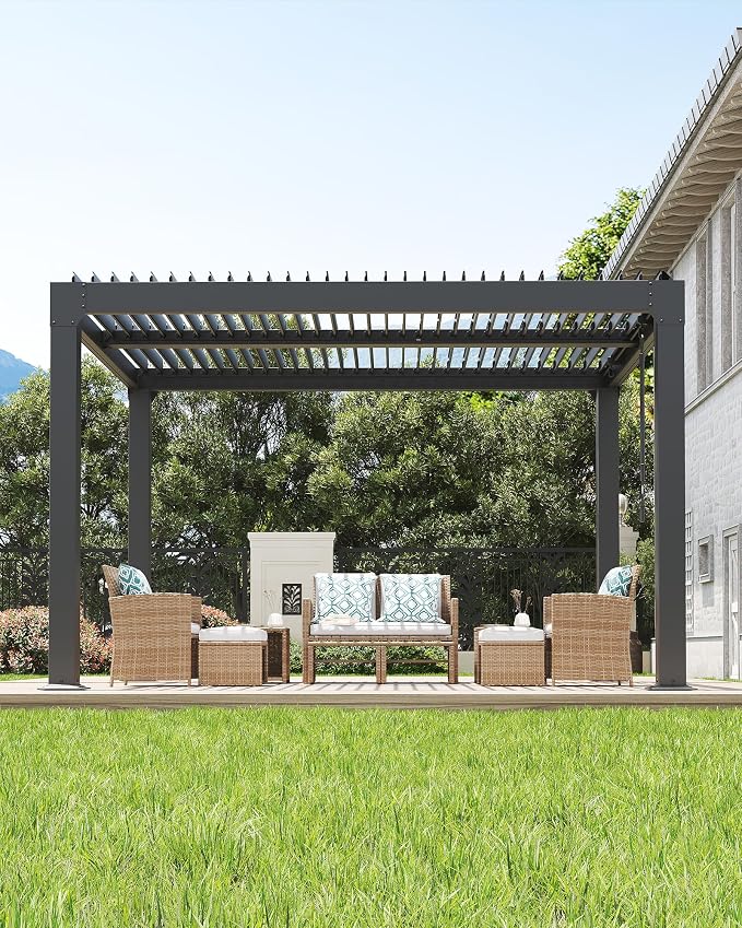 GarveeLife Louvered Pergola 10 ft x 12 ft, Outdoor Pergola by GarveeLife
