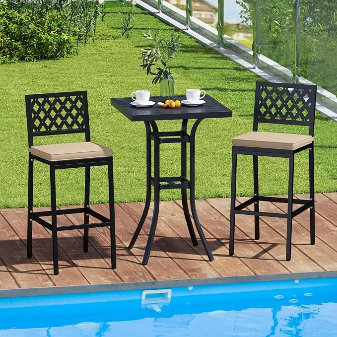 COSTWAY Outdoor Bar Chairs Set of 4, Armless Heavy-Duty Metal Frame Counter - Image 8
