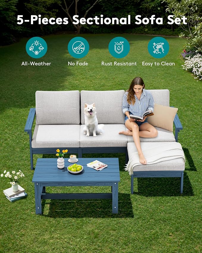 SERWALL Outdoor Sectional Sofa Set, 5-piece Outdoor Modula Couch Set - Image 3