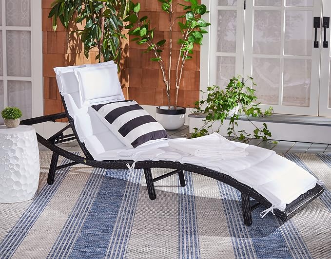 SAFAVIEH Outdoor Collection Colley Black Wicker/White Cushion Adjustable - Image 10