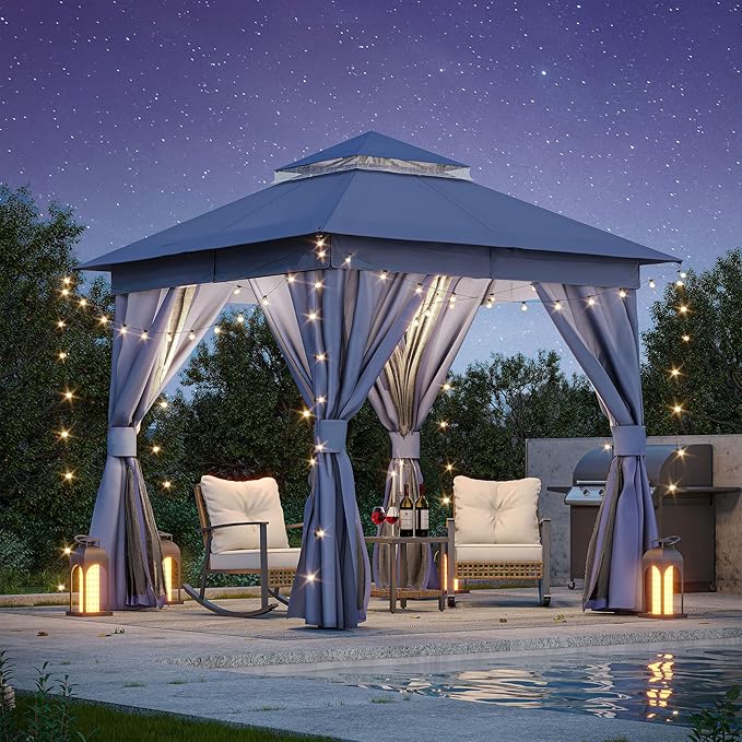 LAUSAINT HOME Semi-Permanent Outdoor Patio Gazebo 8'x8', Heavy Duty Party Tent by LAUSAINTHOME