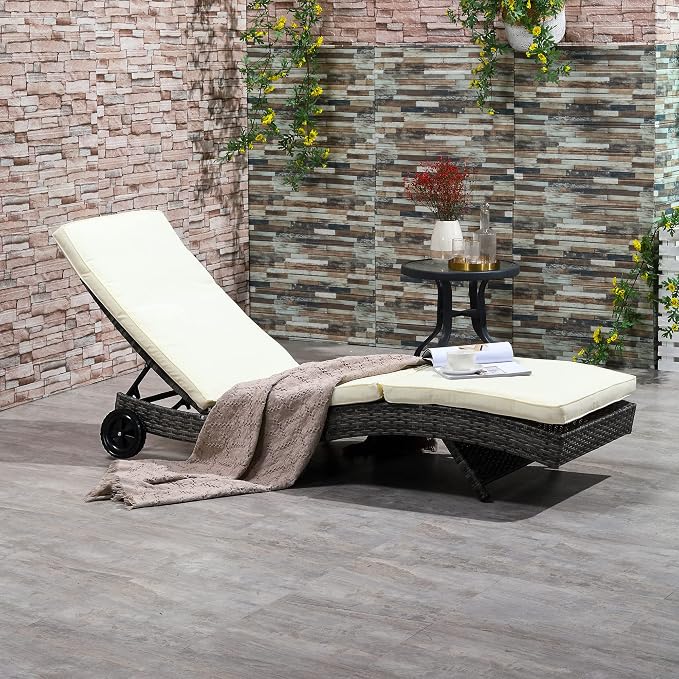 Outsunny Wicker Chaise Lounge Chair Outdoor PE Rattan Cushioned Patio Sun - Image 2