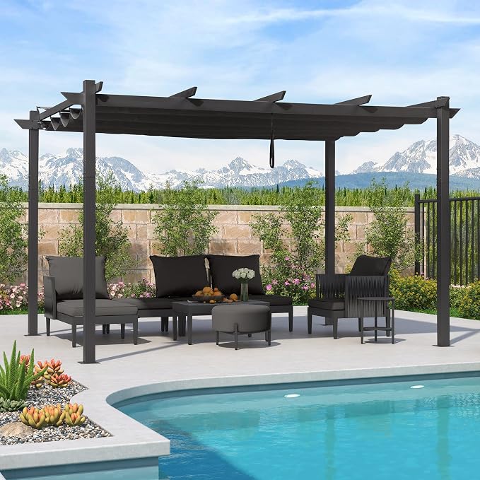 PURPLE LEAF 10' x 13' Aluminum Outdoor Pergola Wind-Resistant Retractable - Image 2