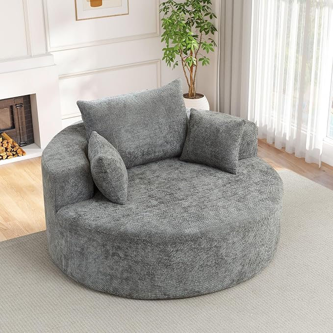 Antetek Oversized Round Chaise Longue Chair Indoor, Modern 55-inch Upholstered - Image 3