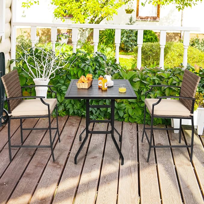 Tangkula Patio Rattan Bar Stools Set of 4, Outdoor Wicker Bar Height Chairs - Image 4