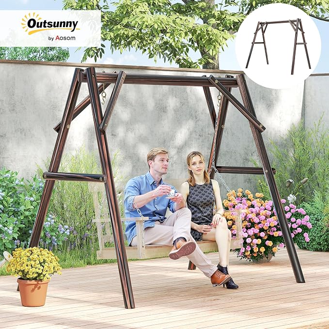 Outsunny 660 lbs Porch Swing Frame, Heavy Duty A-Frame Wooden Swing Stand - Image 2