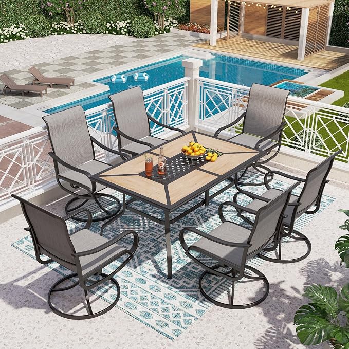 PHI VILLA 7 Piece Patio Dining Set, 6 Swivel Patio Chairs by PHIVILLAThepioneerofcomfortablehouseholdsupplies