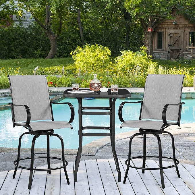 Yaheetech Patio Swivel Barstools Outdoor Chairs Set of 4, High Bistro Stools - Image 4