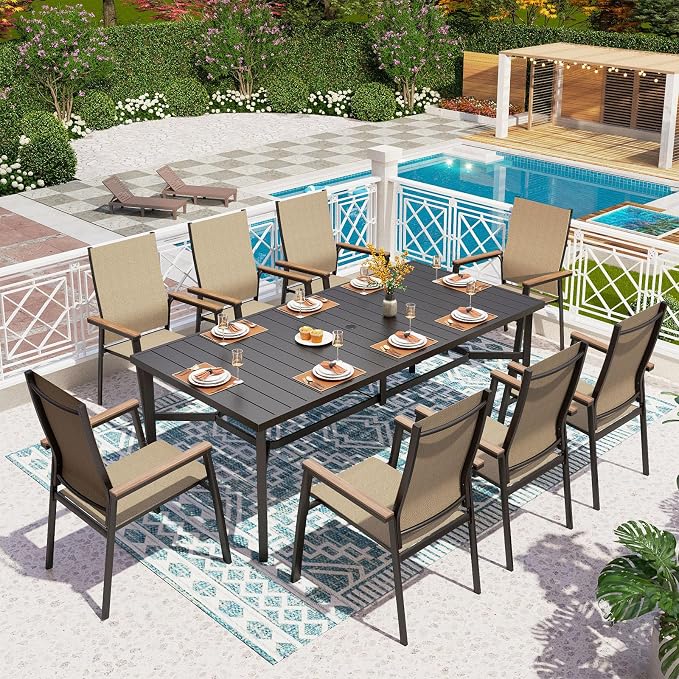 PHI VILLA 9PCS Outdoor Table and Chairs Set, Outdoor Furniture, Stackable by PHIVILLAThepioneerofcomfortablehouseholdsupplies