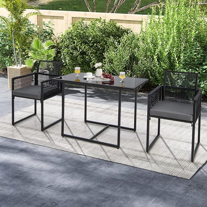 Tangkula 3 Pieces Outdoor Dining Set, Patio PE Rattan Furniture Set - Image 2