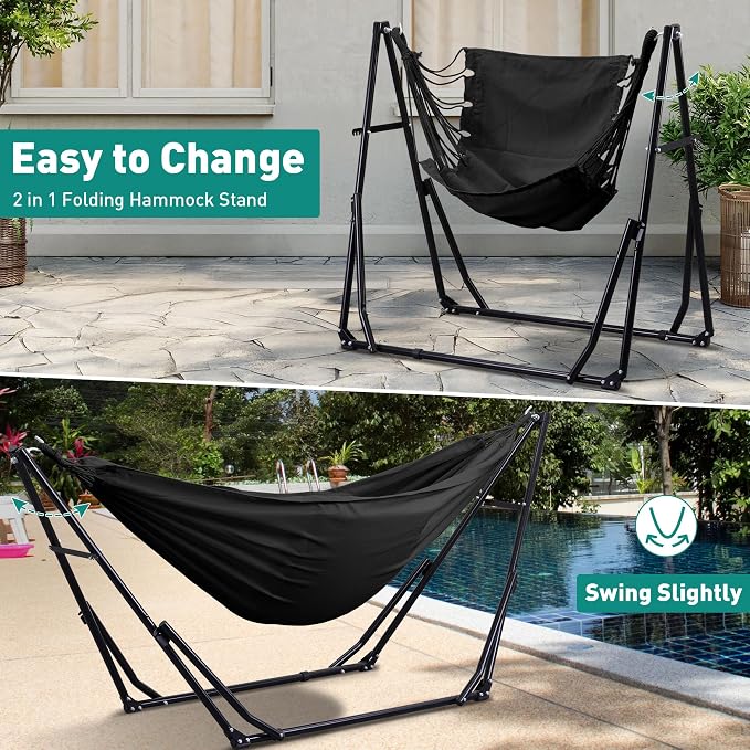 Ainfox Hammock with Foldable Stand, 2 in 1 Hammock and Swinging Chair with - Image 7