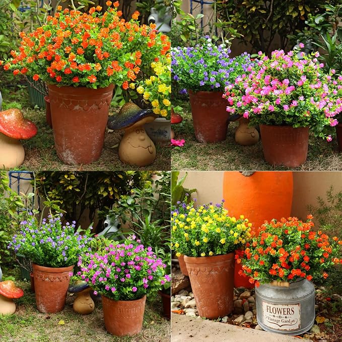 20 Bundles Artificial Flowers Outdoor Fake Plants, UV Resistant No Fade Faux - Image 5