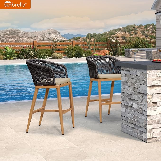 PURPLE LEAF Outdoor Bar Stool Set of 2 Rattan Wicker Patio Height Stool Bar - Image 2