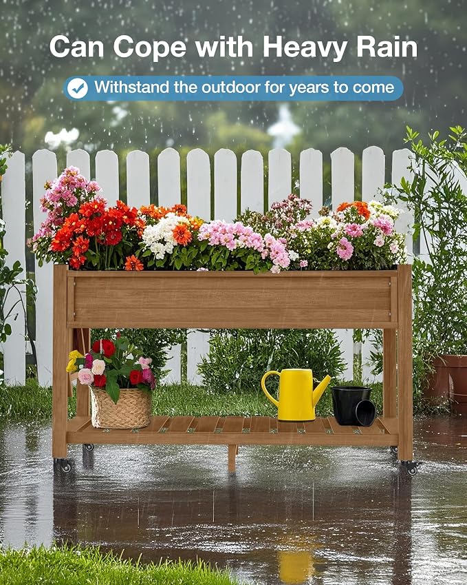 YEFU Raised Garden Bed with Legs: 57x18x30in Elevated Poly Planter with Wheels - Image 4