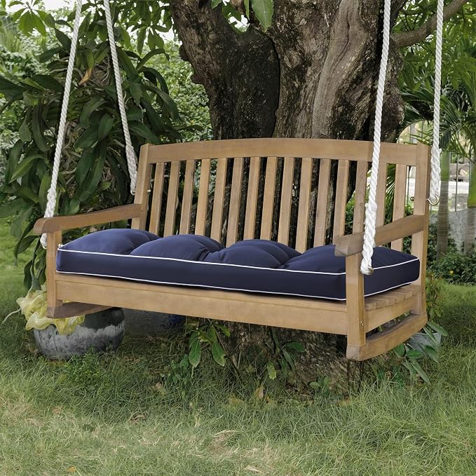 3 Seat 57 Inches Outdoor Porch Swing Cushions, Water-Resistant Tufted Patio - Image 2