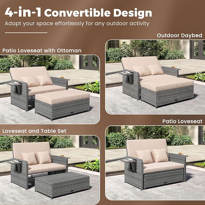 HAPPYGRILL Patio Rattan Wicker Daybed - Image 4