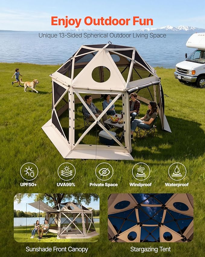 VEVOR Pop up Gazebo Screen Tent, 12 x 12 ft, 13-Sided Spherical Camping Canopy - Image 3