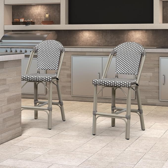 PURPLE LEAF Extra Large French Counter Height Bar Stools Set of 2 Champagne - Image 2