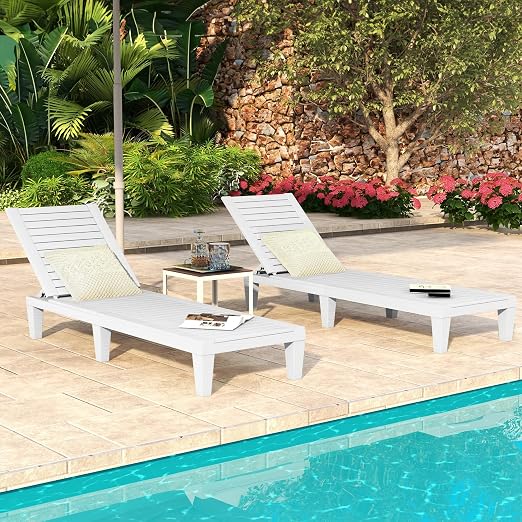 DWVO Outdoor Chaise Lounge, Pool Lounge Chair Set of 2 w/ 5-Level Backrest - Image 2