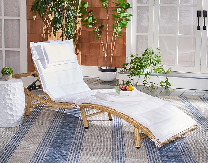 SAFAVIEH Outdoor Collection Colley Natural Wicker/White Cushion Adjustable - Image 10