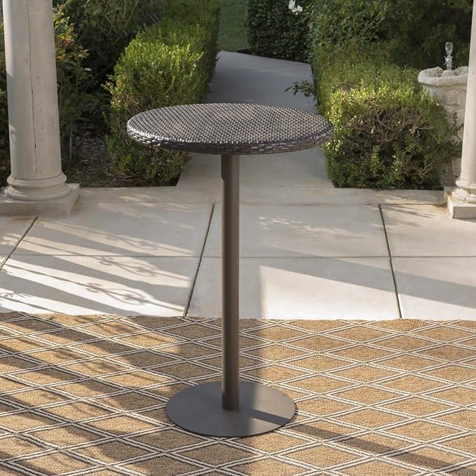 Outdoor 23-inch Round Wicker Bar Table Brown Modern Contemporary Iron Glossy - Image 3