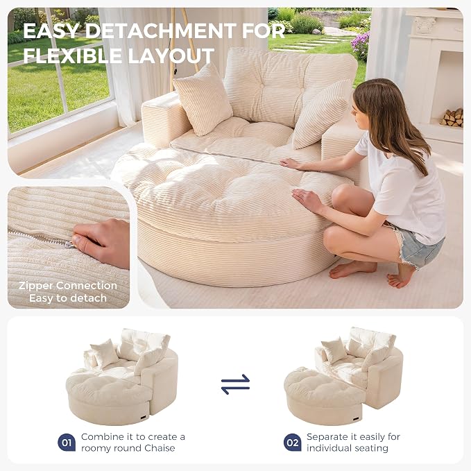 MAXYOYO Modular Sectional Chaise Lounge Sofa, Round Upholstered Lounge Chair - Image 7