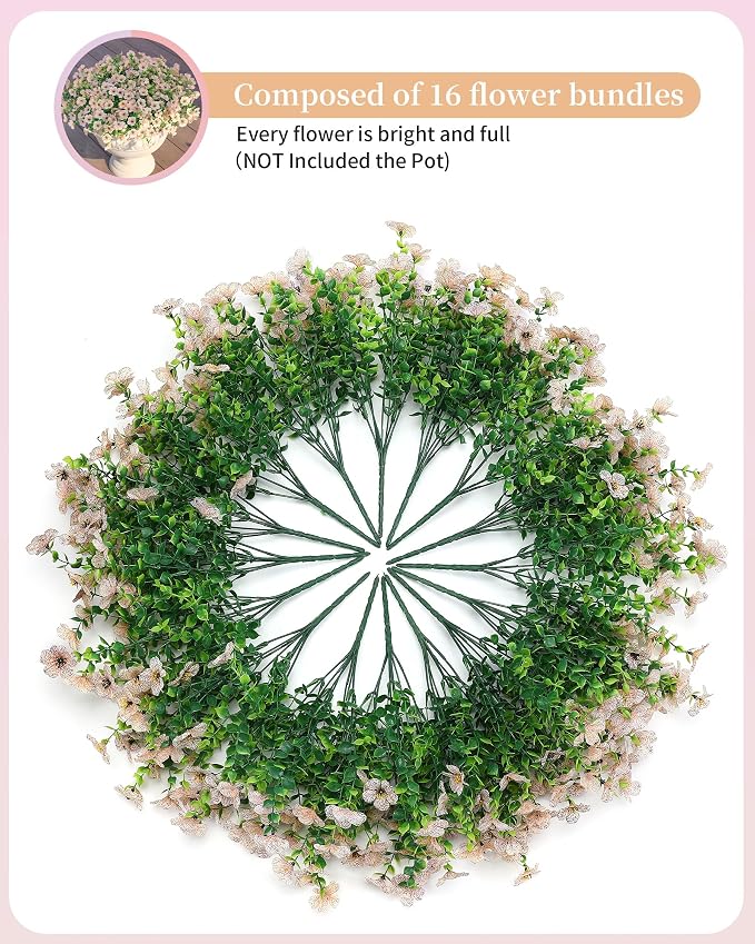 JAKY-Global Faux Flowers for Outdoor Planters 16 Bundles UV Resistant - Image 3