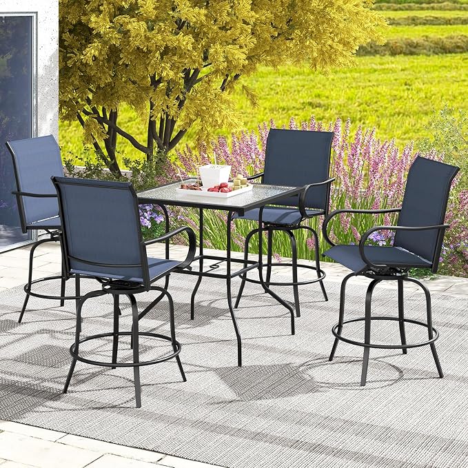 Giantex Set of 2 Swivel Outdoor Bar Stools, All-Weather Bar Height Patio Chairs - Image 3