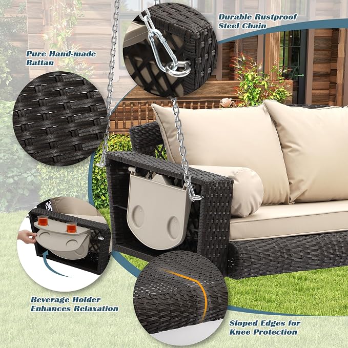 Outdoor Wicker Patio Porch Swing - Image 2